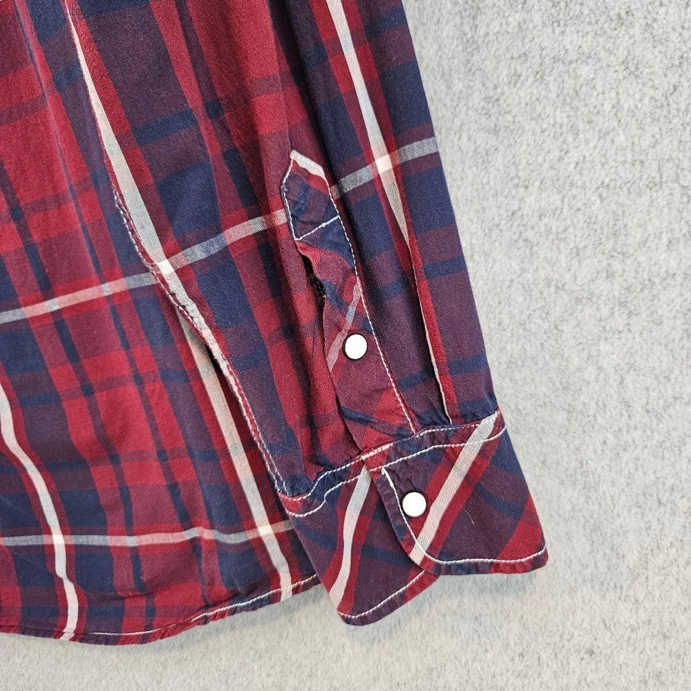 RECLAIM | Mens Athletic Fit Western Plaid Snap Button Down Shirt Red Navy XL - Picture 4 of 15
